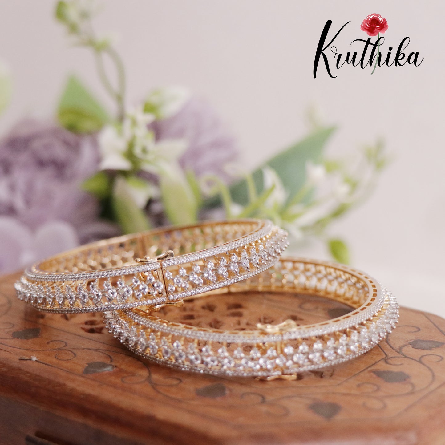 Trendy CZ Sparkling Dual Tone Bangles B246 (Set of 2 Bangles)