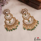 Premium Floral Polki Chandbali Jadau Earrings With Pearl Bead Drops E1139 (Available In 2 Colors)