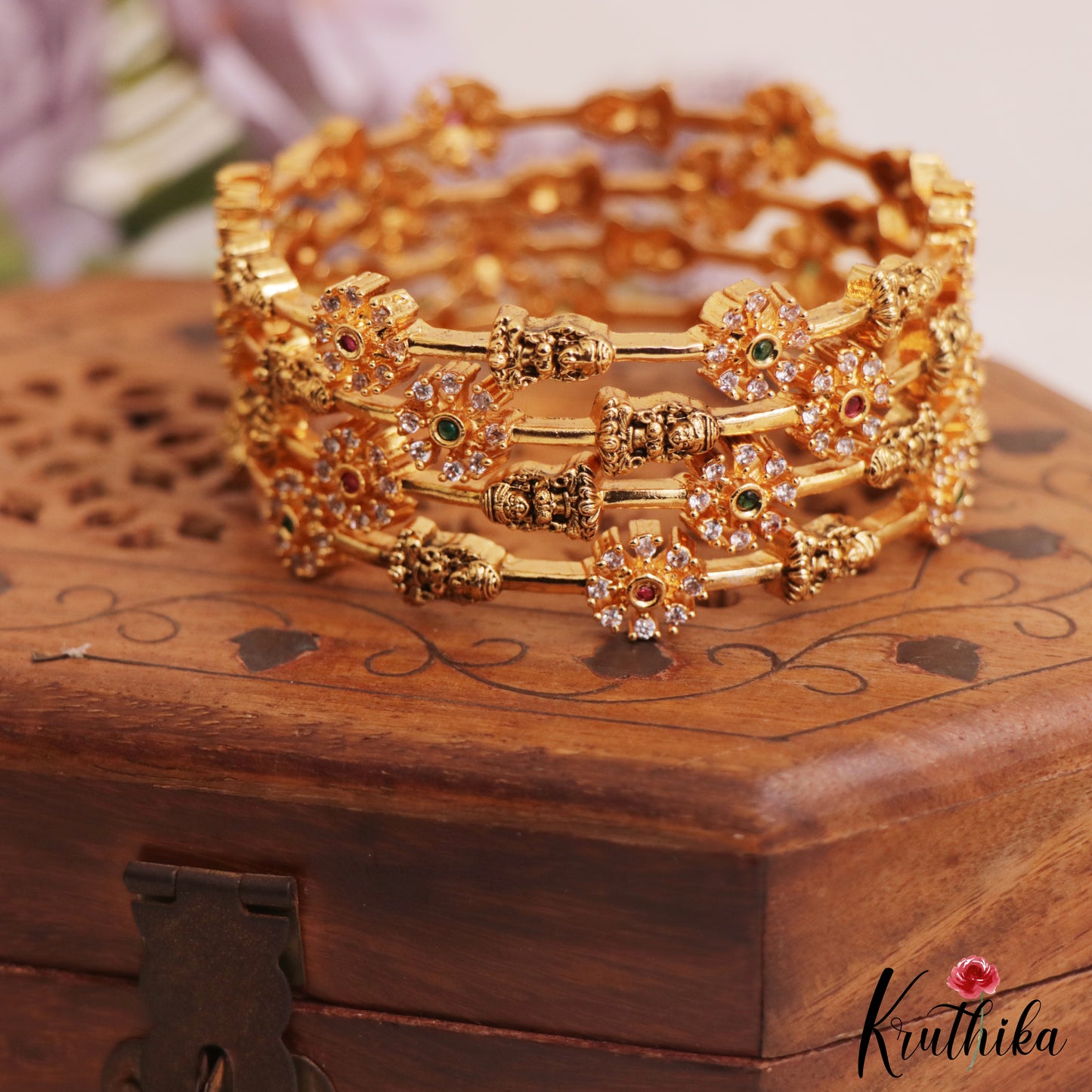 Beautiful Antique Lakshmi Floral Motifs Bangles B482 (Set of 4 Bangles)