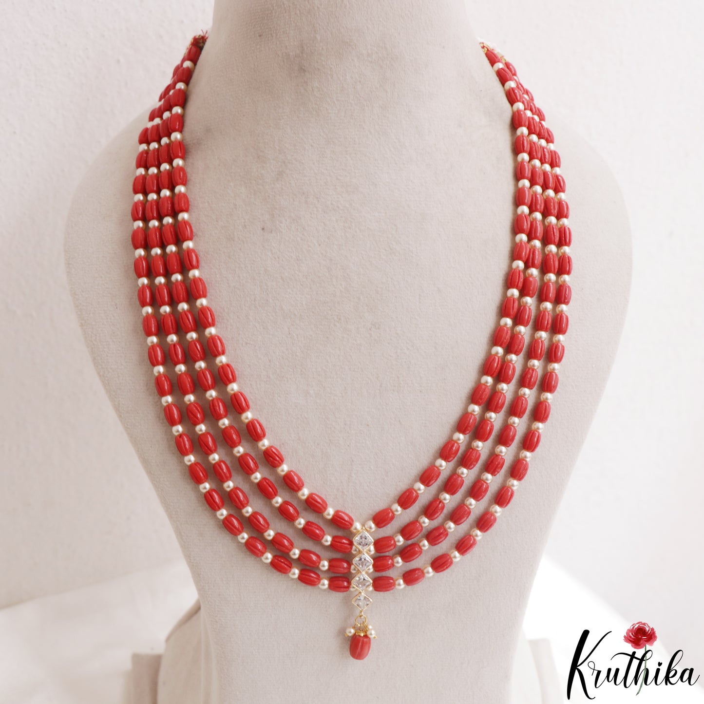 Classic Multi Layered Coral Haaram With Square Accents LH2154