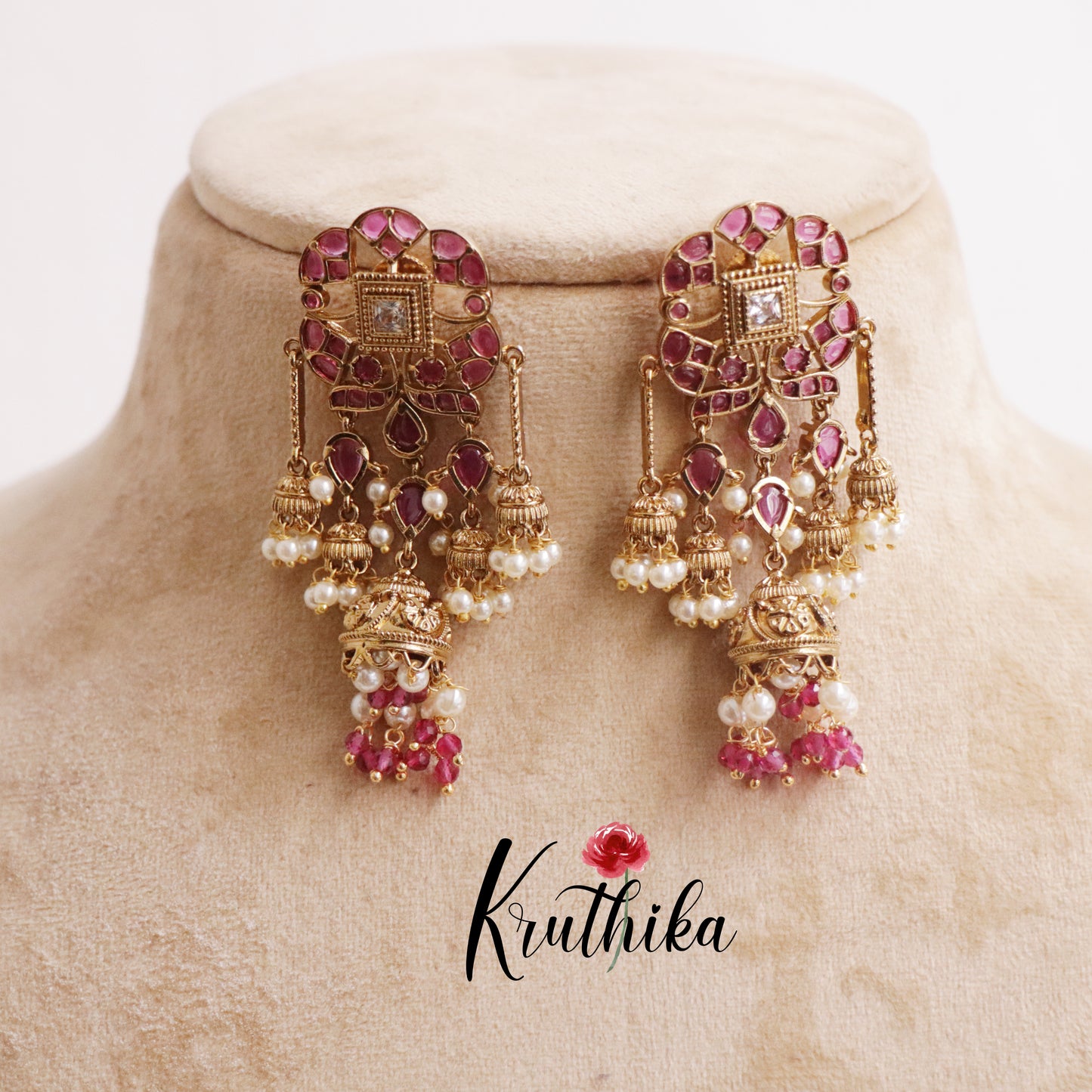Trendy Emerald Ruby Jhumkas with Pearl Drops E624 (Available in 2 Colours)