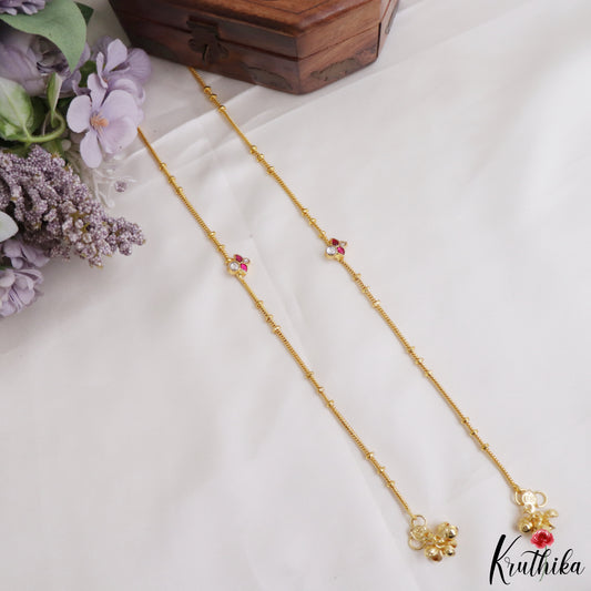 Simple Floral Pendant Jadau Anklets A66