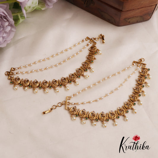 Elegant Peacock Pearl Drop With Triple Layered Earchains EC168