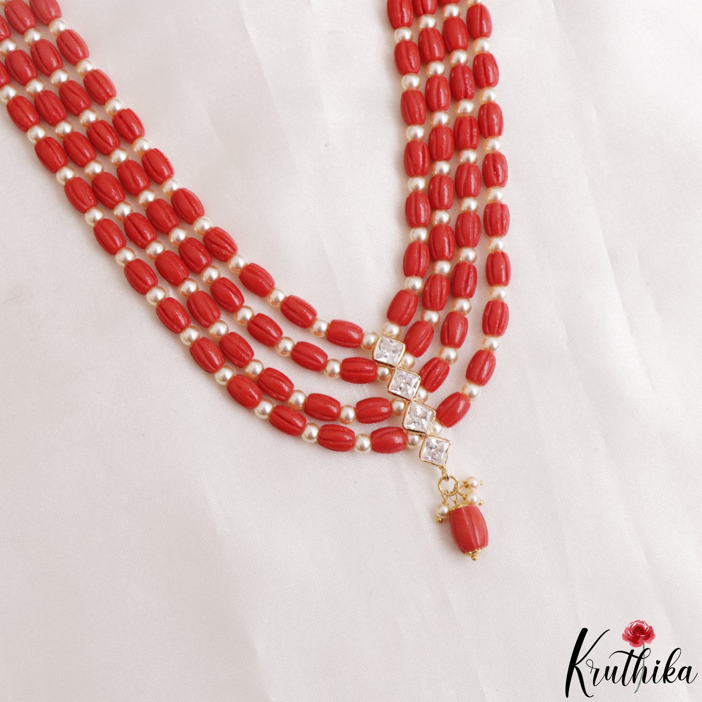 Classic Multi Layered Coral Haaram With Square Accents LH2154