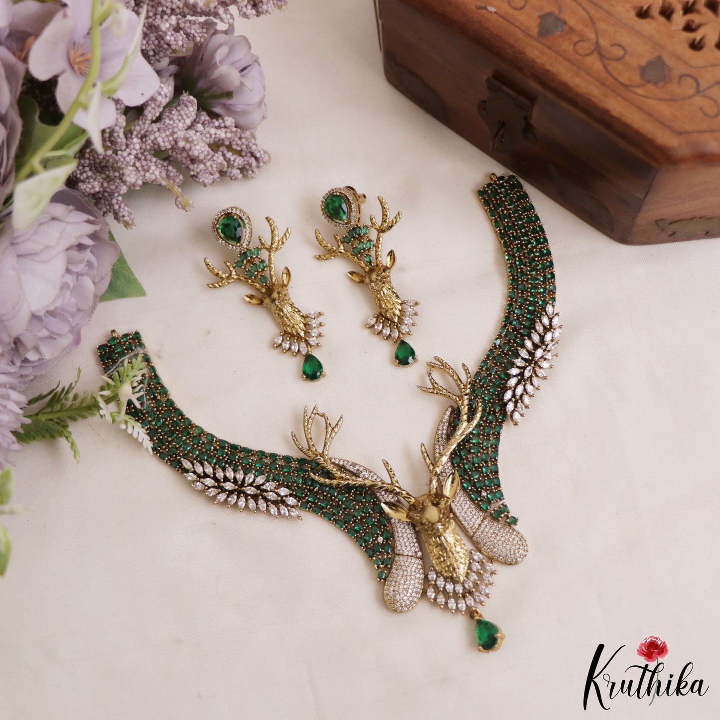 Stunning Deer Motifs AD Victorian Choker NC2966 (Available In 2 Colors)