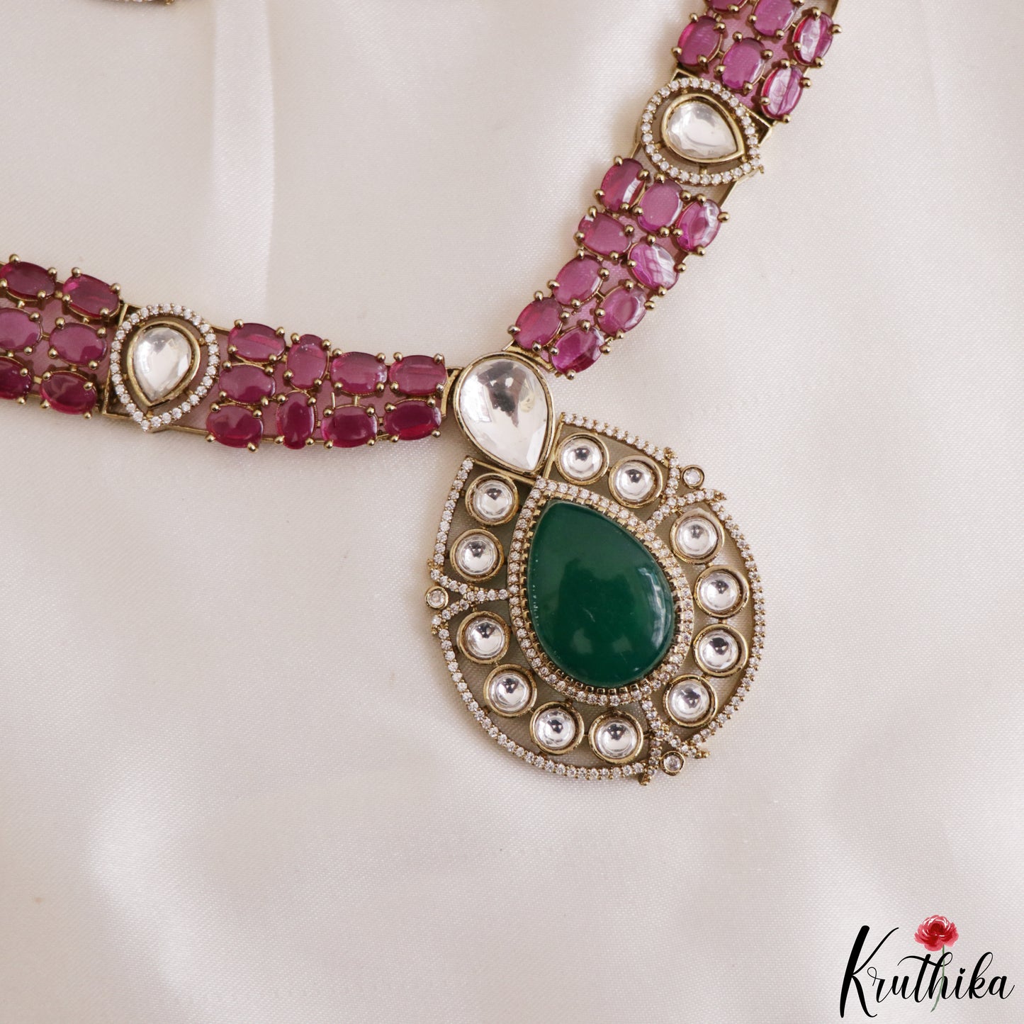 Beautiful Teardrop Motifs Polki AD Victorian Necklace NC3275
