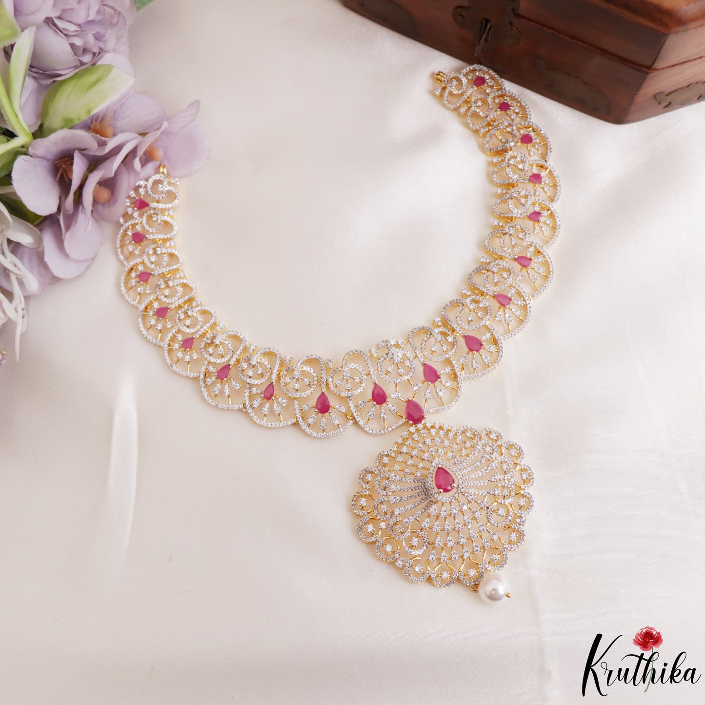 Classic Teardrop Motifs CZ Victorian Necklace NC3266 (Available In 2 Colors)