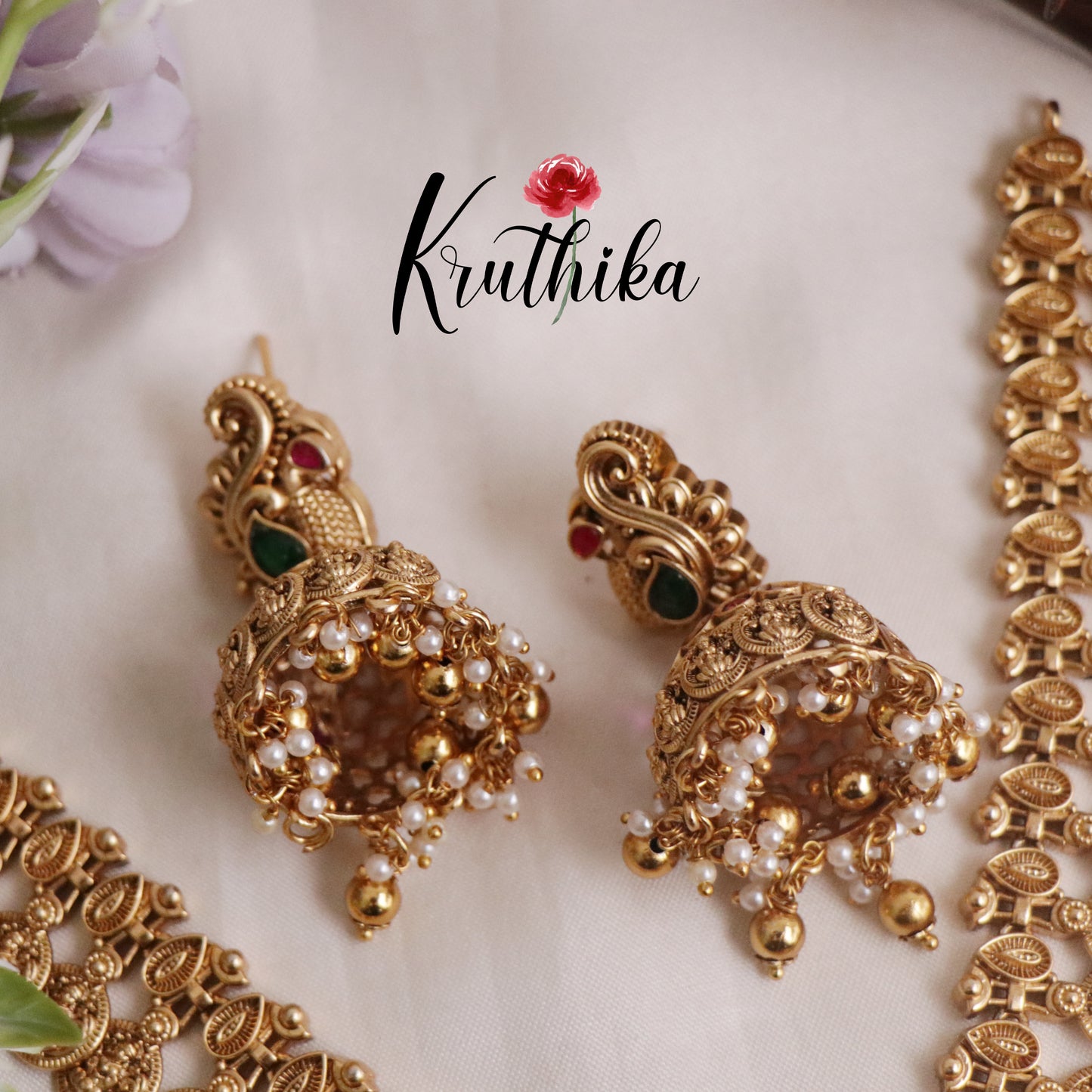 Classic Jadau Peacock Pendant Kasu Necklace with Golden Beads NC2186