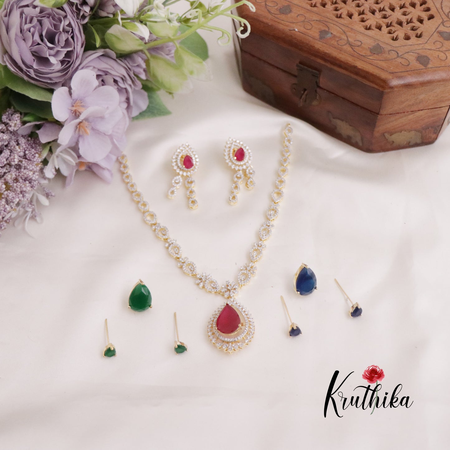 Classic CZ Sparkling Changeable Stones Victorian Necklace NC2280