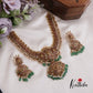 Premium Lakshmi Peacock Motifs Kemp Necklace With Green Bead Drops NC2628