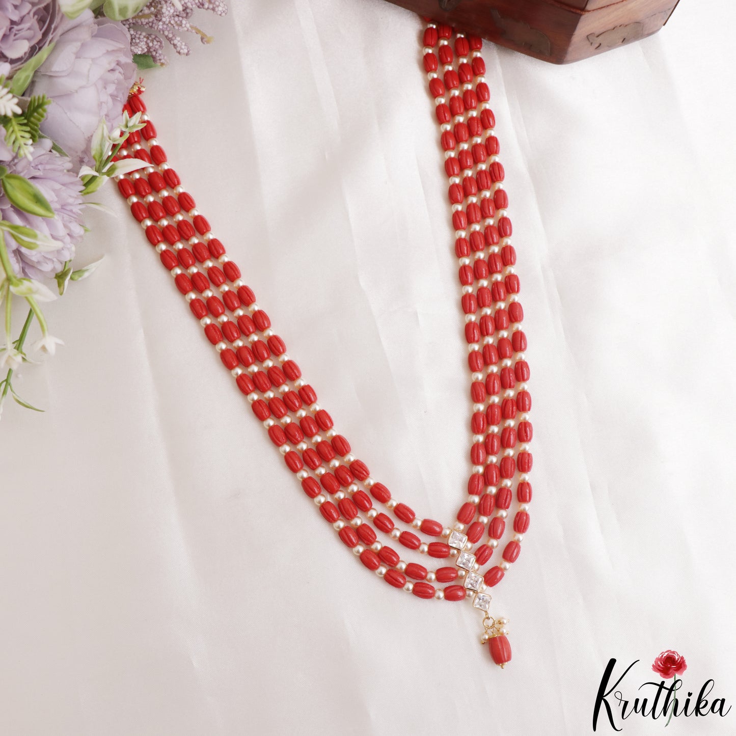 Classic Multi Layered Coral Haaram With Square Accents LH2154