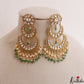 Premium Floral Polki Chandbali Jadau Earrings With Pearl Bead Drops E1139 (Available In 2 Colors)