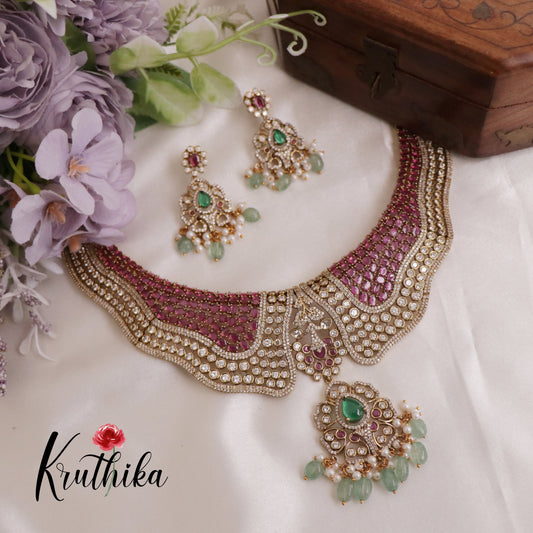 Beautiful Victorian Style Polki Design Ruby & Emerald Necklace NC2502
