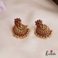 Elegant Antique Floral Motifs Jhumka With Golden Bead Drops E970 (Available In 2 Colors)