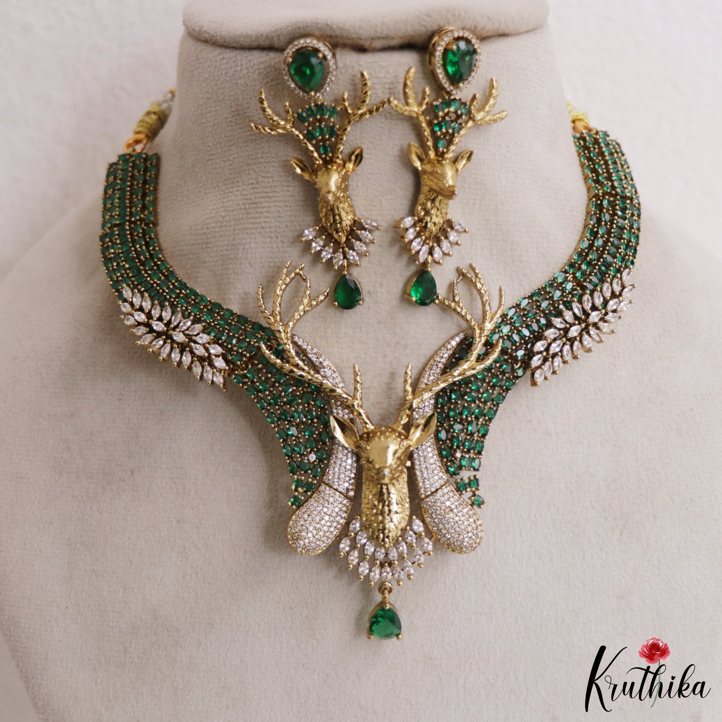 Stunning Deer Motifs AD Victorian Choker NC2966 (Available In 2 Colors)