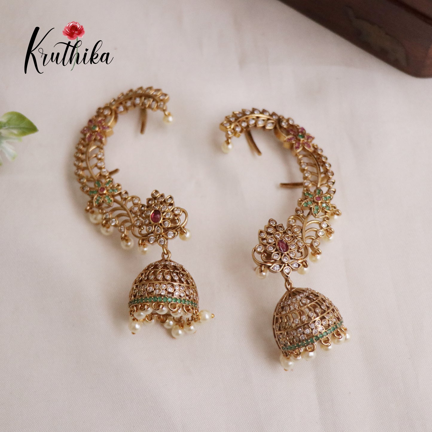 Premium Floral Crescent Earcuff with Jhumkas E577 (Available in 2 Colours)