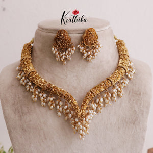 Traditional Antique Hasli Necklace,Adorned with Clusters of Tiny Pearls NC2020