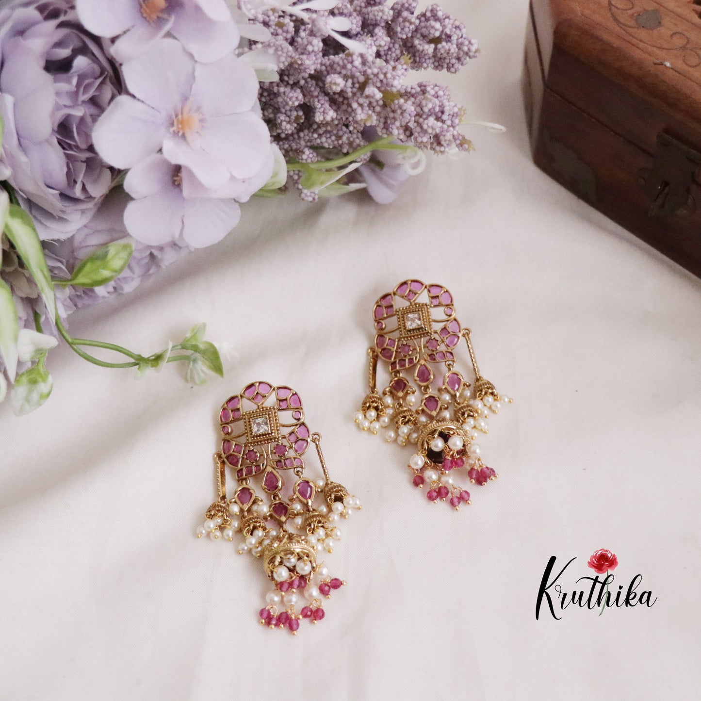 Trendy Emerald Ruby Jhumkas with Pearl Drops E624 (Available in 2 Colours)