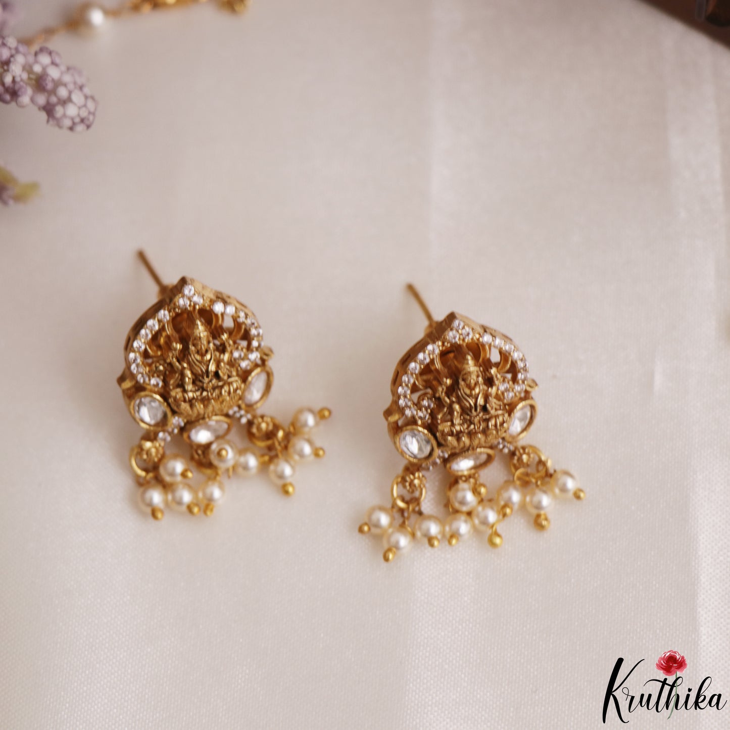 Beautiful Lakshmi Peacock Motifs CZ Polki Pendant Chain Set NC3106 (Available 2 Colors)