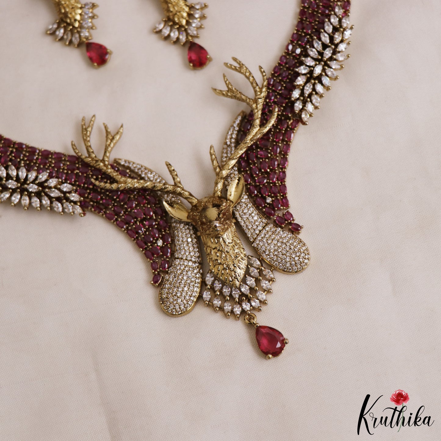 Stunning Deer Motifs AD Victorian Choker NC2966 (Available In 2 Colors)