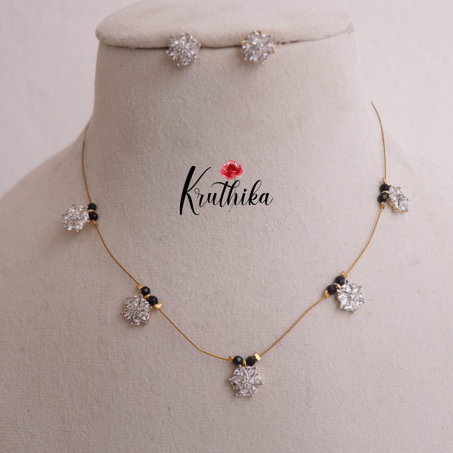 Trendy CZ  Sparkling Black Bead Invisible Chain NC2312