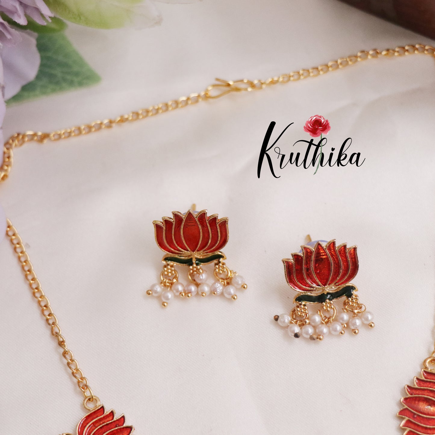 Budget Friendly Simple Lotus Charm Pearl Necklace NC2293 (Available in 2 Colors)