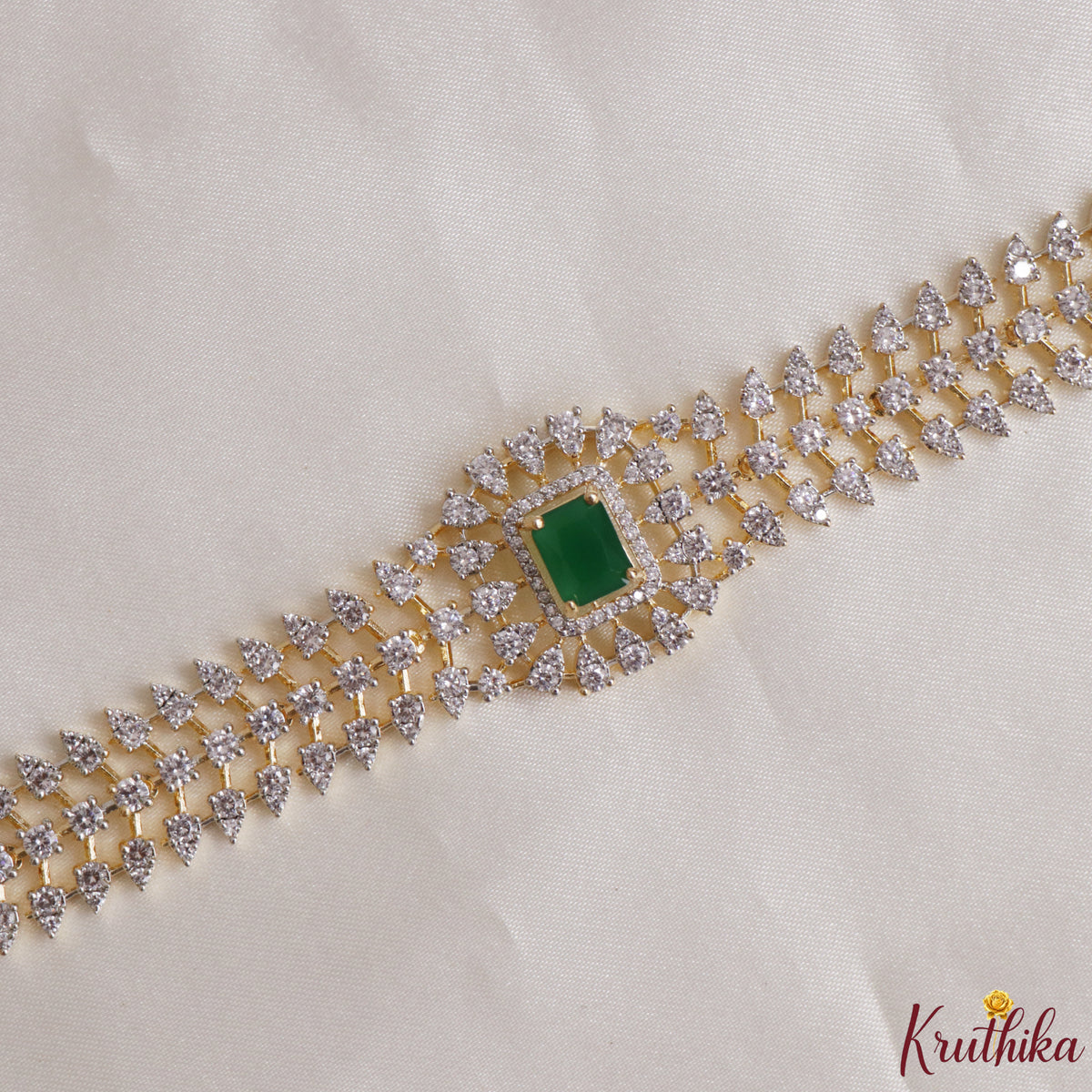 Simple CZ / AD Hip Chain V407 (Green)