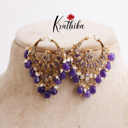 Beautiful Chand Bali Earrings with Beads Drops E631 (Available in 2 Colors)