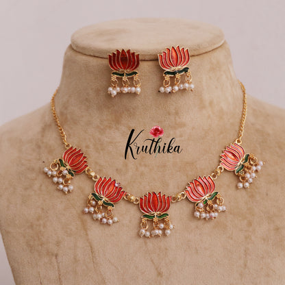 Budget Friendly Simple Lotus Charm Pearl Necklace NC2293 (Available in 2 Colors)