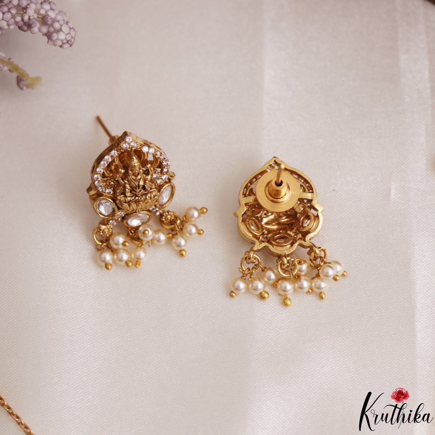Beautiful Lakshmi Peacock Motifs CZ Polki Pendant Chain Set NC3106 (Available 2 Colors)