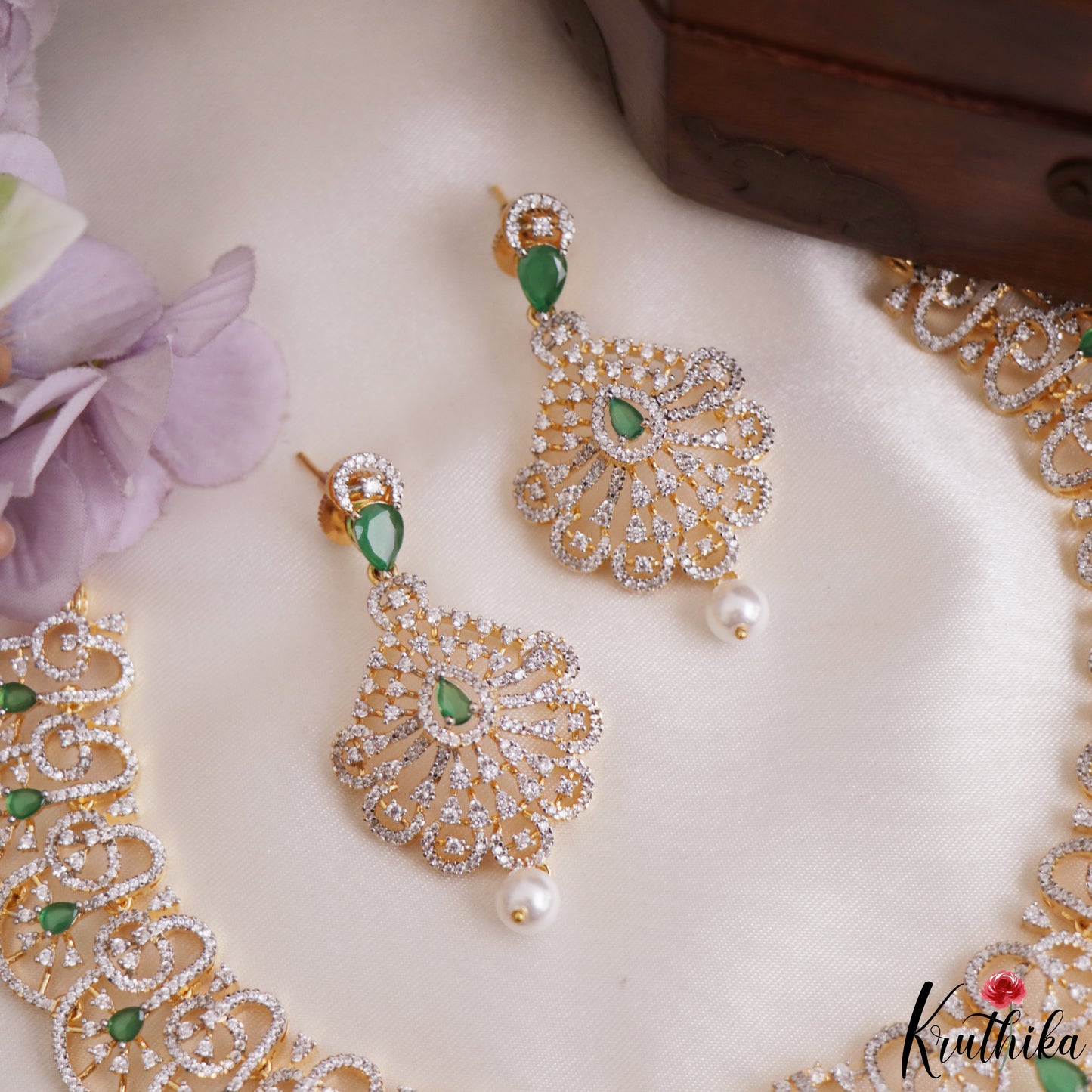 Classic Teardrop Motifs CZ Victorian Necklace NC3266 (Available In 2 Colors)