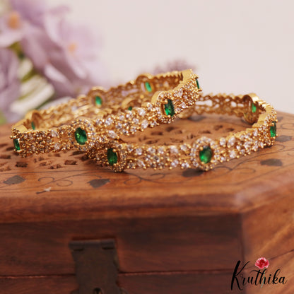 Sparkling Leaf Motifs AD Bangles B483 (Set of 2) (Available In 3 Colors)