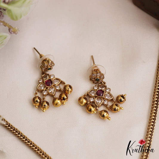 Trendy Floral Motifs AD Pendant Chain Set NC2873