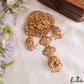 Classic Antique Nagas Lakshmi Peacock Motifs Jhumka Jada Billa With Pear Bead Drops J436 (Available In 2 Colors)