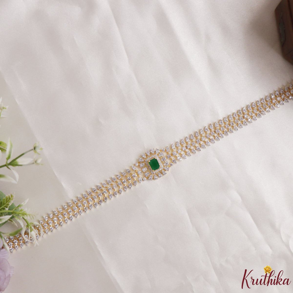 Simple CZ / AD Hip Chain V407 (Green)
