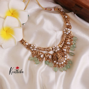 Beautiful Lakshmi Elephants Victorian Necklace-Pastel Green Beads NC1500