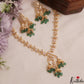 Sparkling Floral Motifs Gold-Tone CZ Necklace With Green Bead Drops NC3017