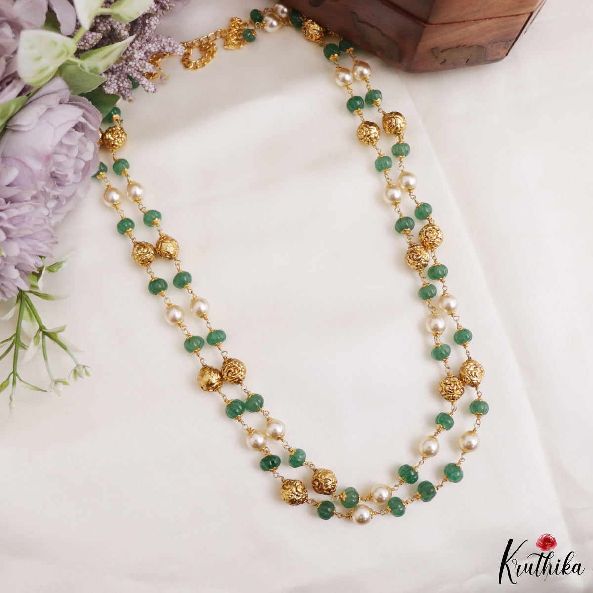Two Layer Nakshi Beads & Pearls Maala NC3302