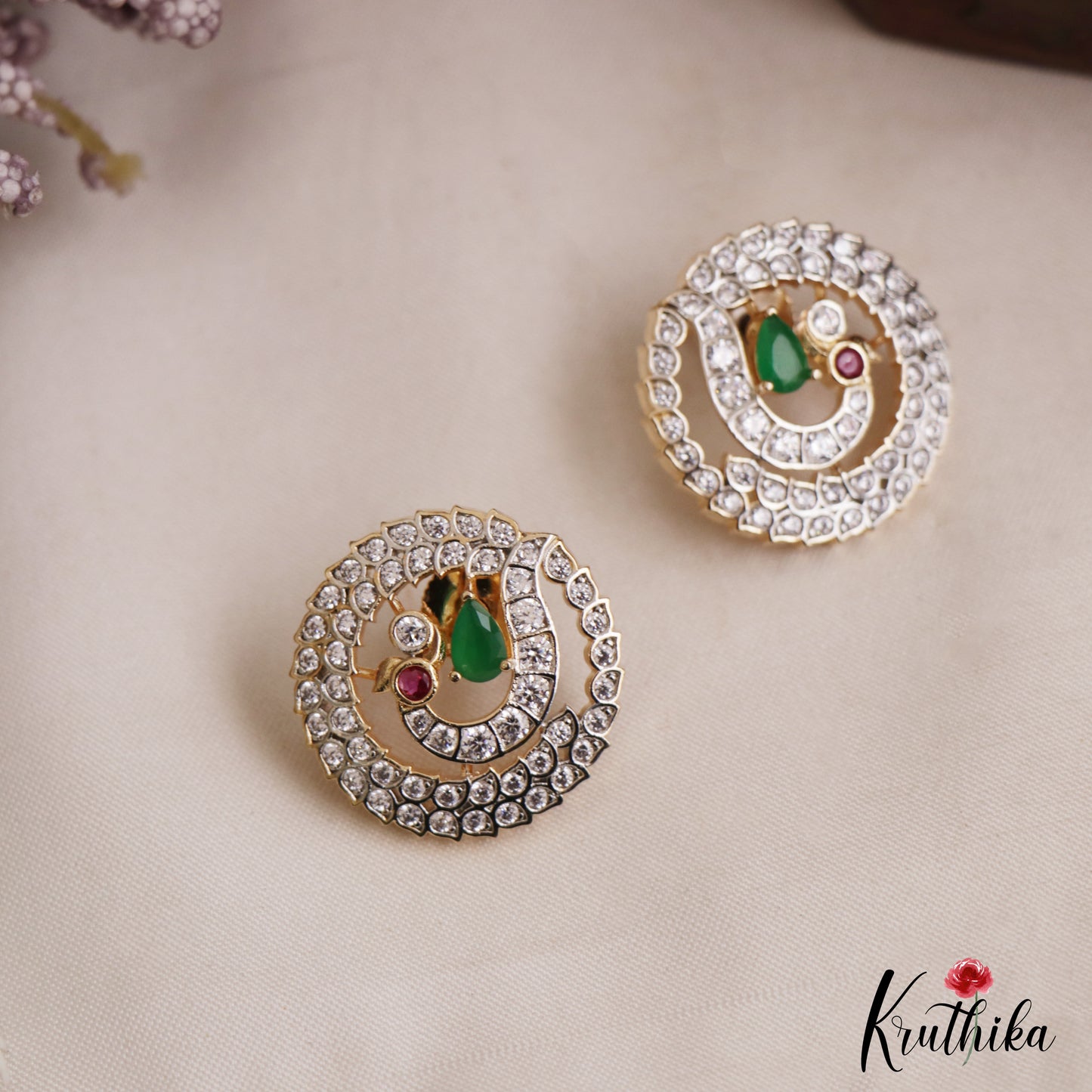Trendy Peacock Motifs AD Stud Earrings E1101 (Available In 2 Colors)