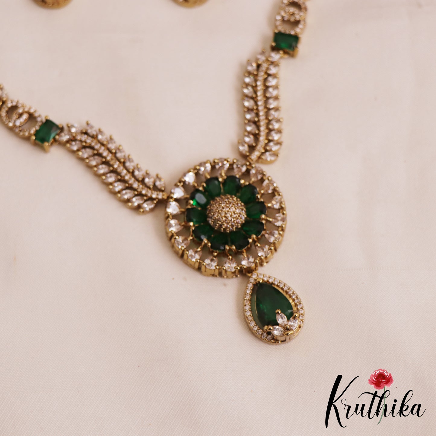 Beautiful Floral Leaf Motifs AD Necklace NC2810 (Available In 2 Colors)