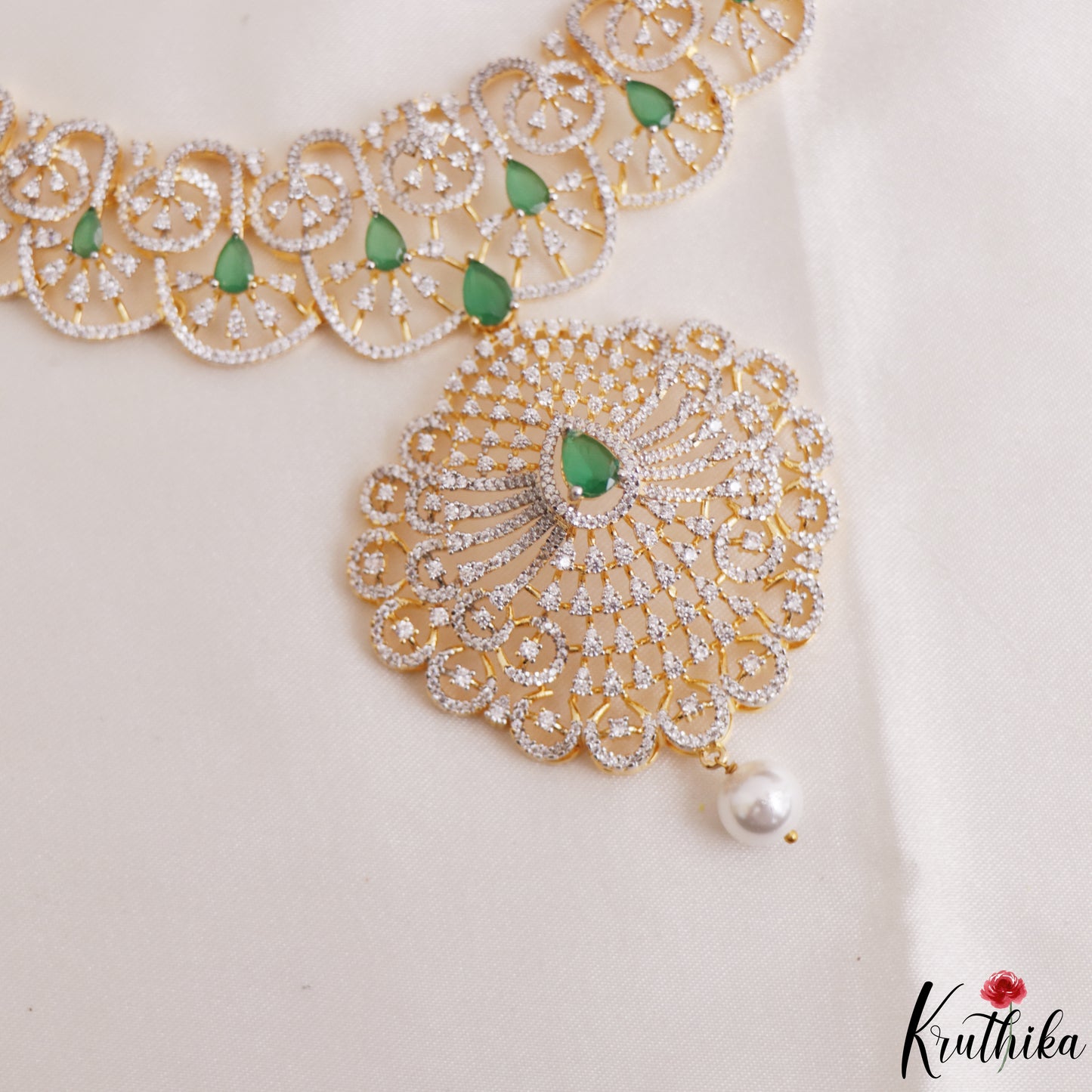 Classic Teardrop Motifs CZ Victorian Necklace NC3266 (Available In 2 Colors)