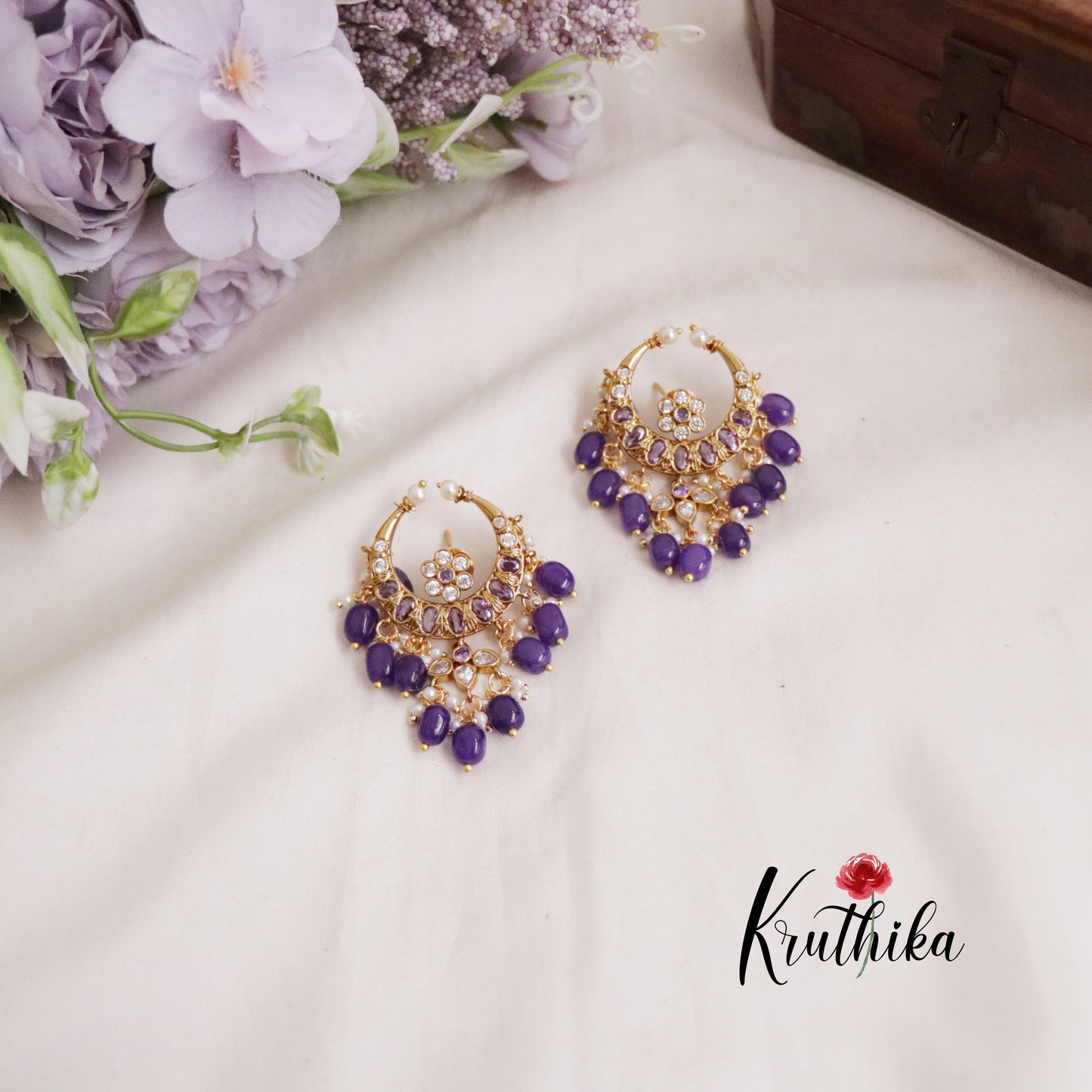 Beautiful Chand Bali Earrings with Beads Drops E631 (Available in 2 Colors)