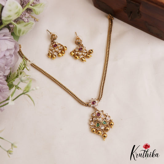Trendy Floral Motifs AD Pendant Chain Set NC2873
