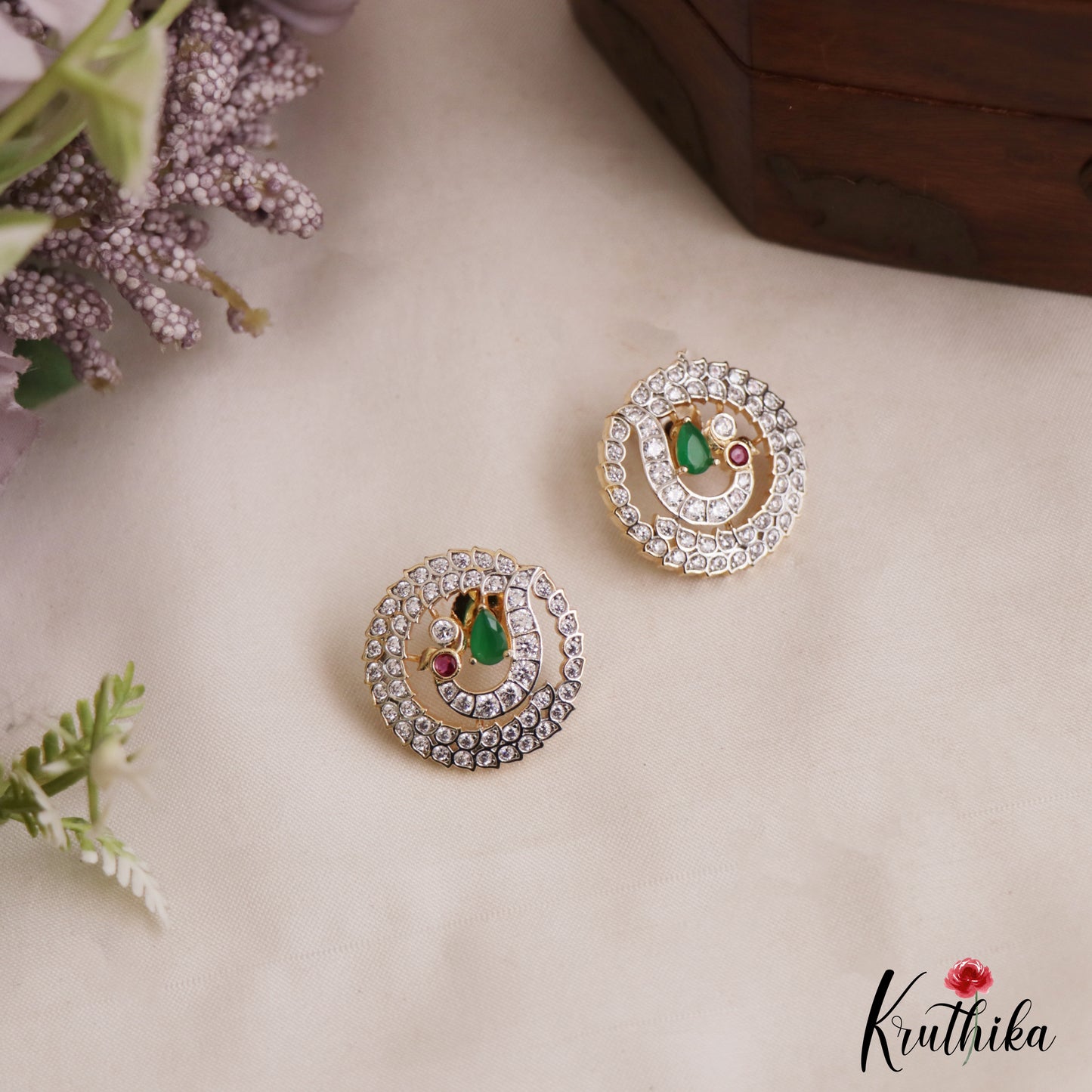 Trendy Peacock Motifs AD Stud Earrings E1101 (Available In 2 Colors)