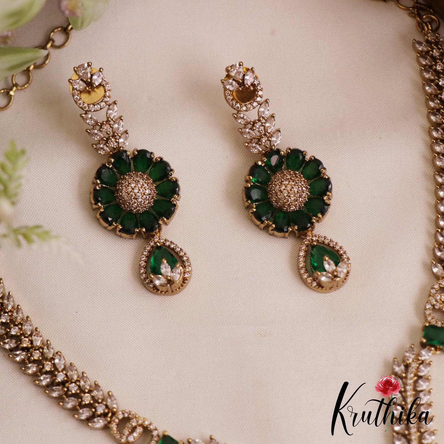 Beautiful Floral Leaf Motifs AD Necklace NC2810 (Available In 2 Colors)