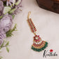 Trendy Floral Motifs Jadau Maang Tikka With Green Bead Drops MT387