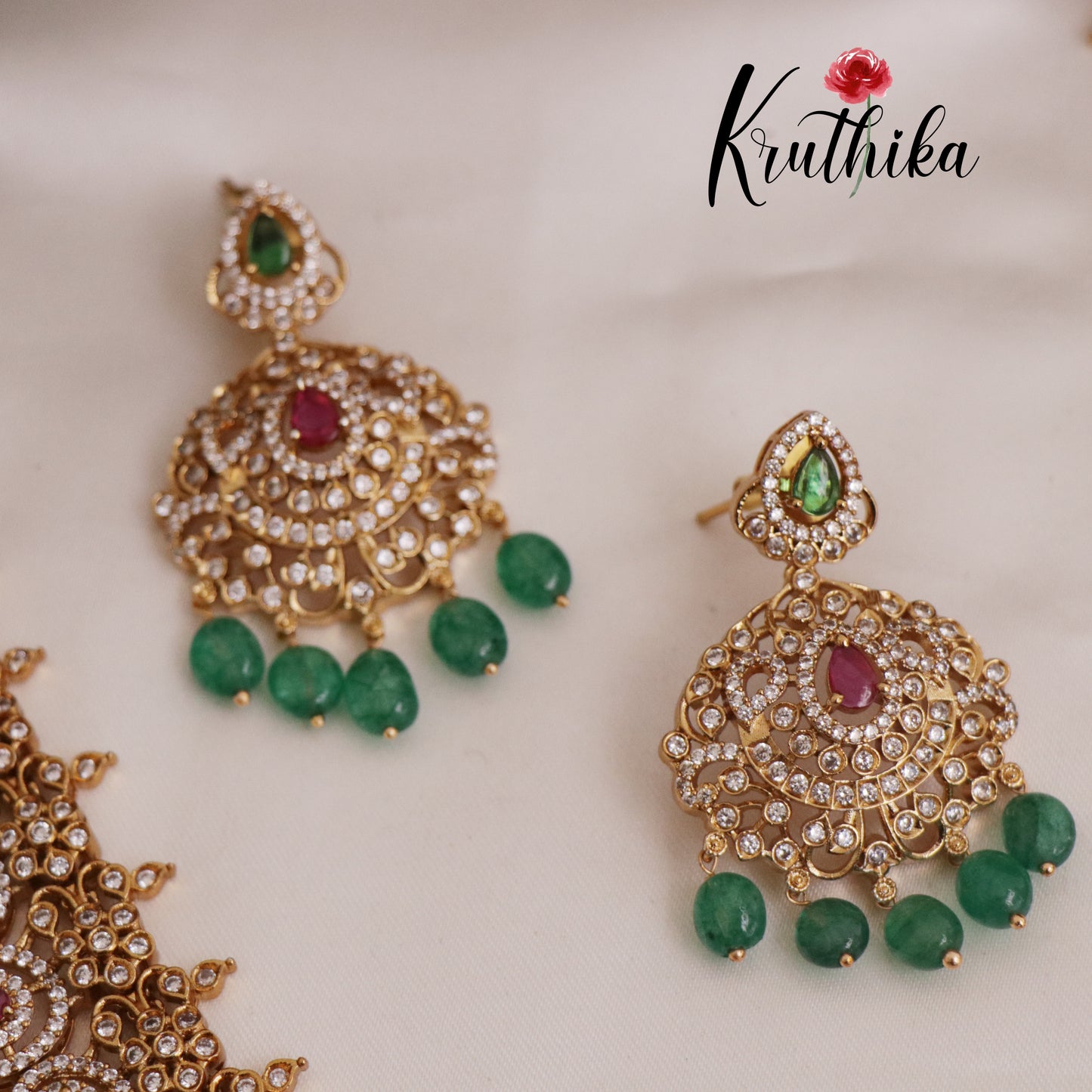 Royal Bridal AD Manga Design Haaram with Pastel Green Beads LH1960