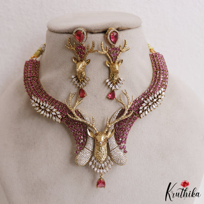 Stunning Deer Motifs AD Victorian Choker NC2966 (Available In 2 Colors)