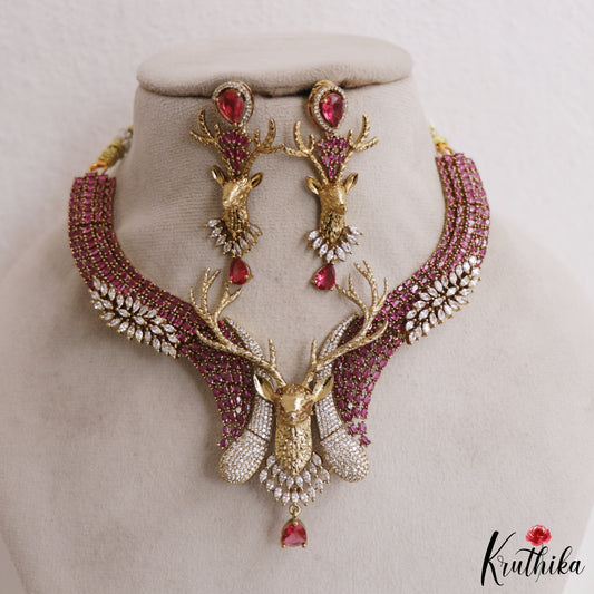 Stunning Deer Motifs AD Victorian Choker NC2966 (Available In 2 Colors)