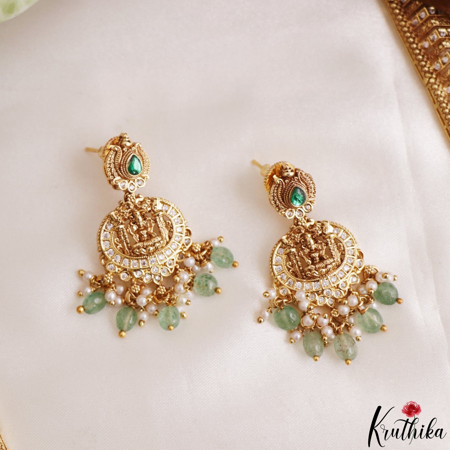 Gorgeous Antique Nagas Lakshmi Motifs Temple Haaram With Pearl Bead Drops LH2206 (Available In 2 Colors)